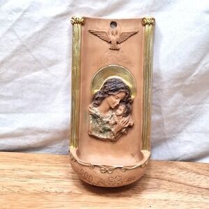 Jun-Art Holy Water Font Wall Hanging Mary Madonna and Child Religious Decor